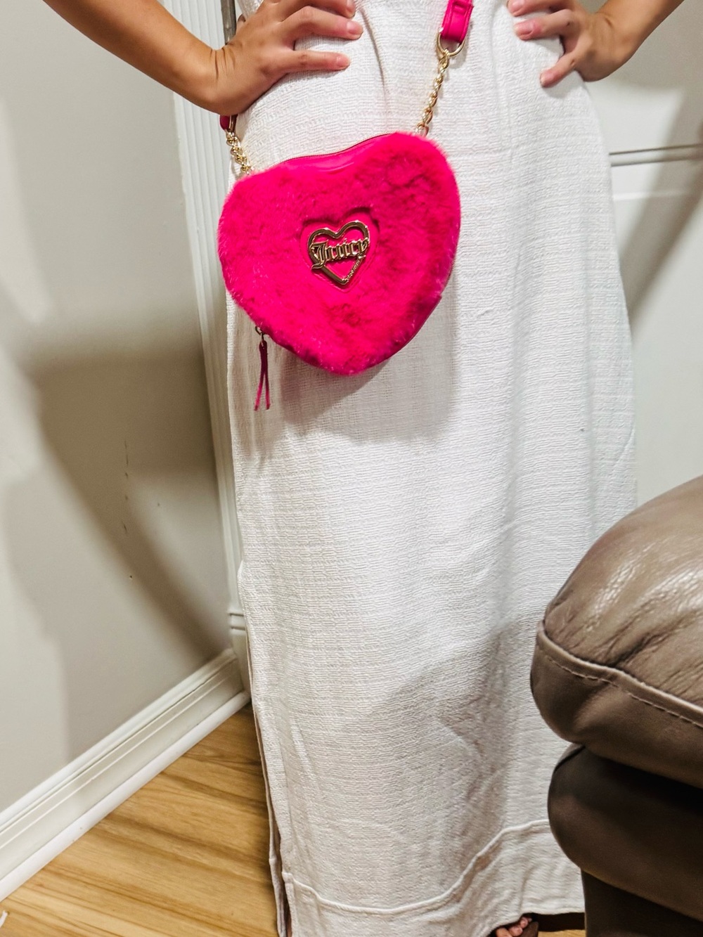Juicy Couture Hot Pink Heart-Shaped Furry Crossbody Bag